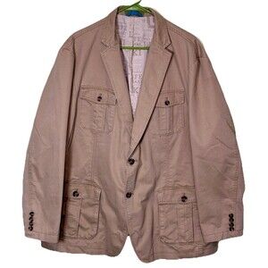 Mens Khaki Safari Jacket Utility Blazer Chore Travel Rugged Outdoors Size 48R